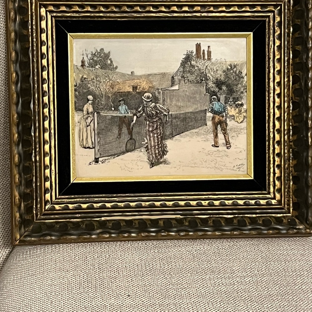 Vintage Framed Signed Art on Tile 14”x16